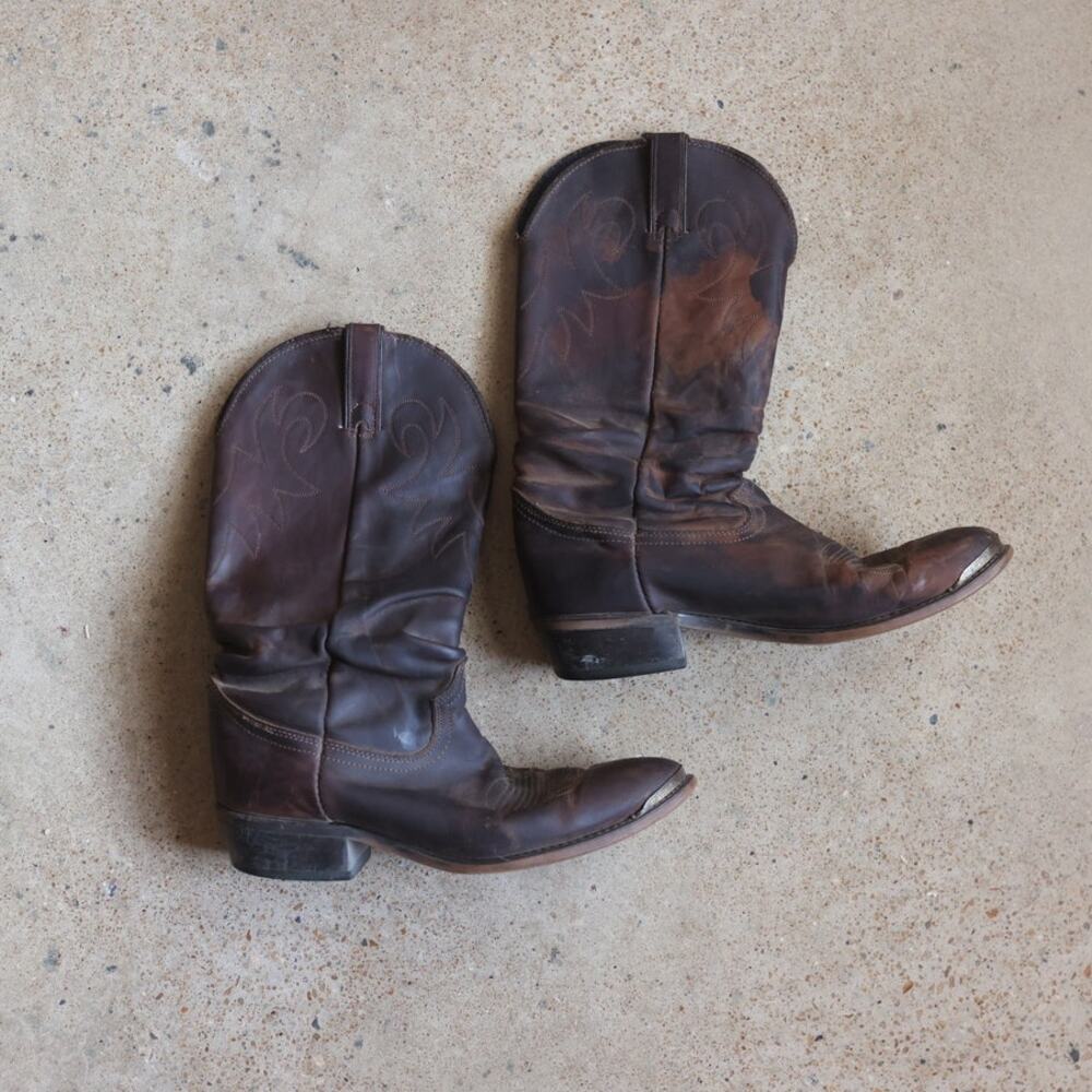 Durango Brown Leather Cowboy Boots Men's Size 9 Vintage Western Boots Brass Toe